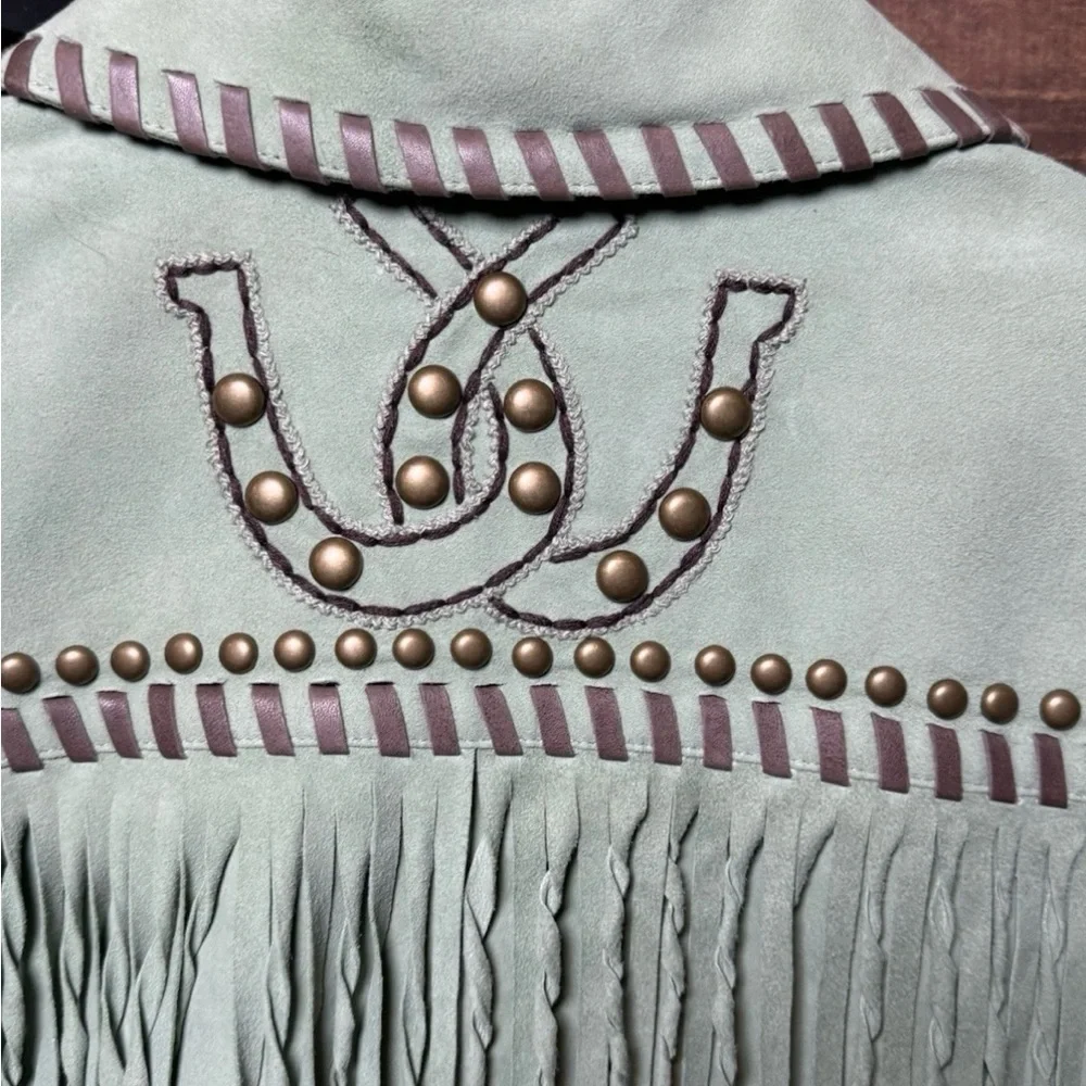 Double D Ranch Mint Suede Jacket with Fringe and Studs - Picture 12 of 15